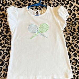 The Beaufort Bonnet Company White Tee with Tennis Racket Design, girls size 7